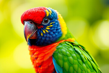Obraz premium Vibrant Parrot Displaying Its Brilliant Colors and Exotic Plumage in a Lush Tropical Setting, Capturing the Beauty of Nature’s Brightest Avian Species