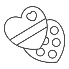 Heart shaped candy box thin line icon, sweets candies concept. Vector graphics. Chocolate candy package sign on white background, outline style icon for mobile or web design.