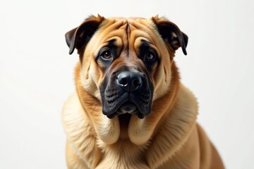 Imposing mastiff, serene expression, pure white backdrop, puppy, calm