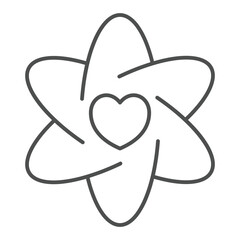 Hexagon petals flower with heart thin line icon, psychology concept. Vector graphics. Flower with love, heart shape sign on white background, outline style icon for mobile or web design.