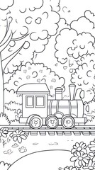 Fototapeta premium A black and white image of a train in a natural landscape