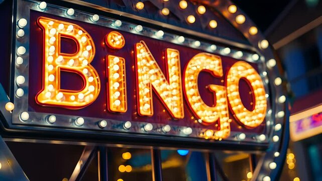 Exciting bingo night at a local game hall with bright lights and enthusiastic players