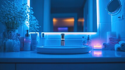 Modern bathroom vanity with ambient lighting