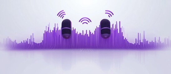 Two purple microphones and soundwaves illustrate a concept