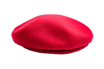 Stylish red beret isolated against a black background, cut out transparent