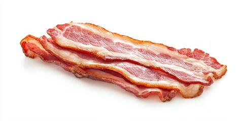Obraz premium Fresh Crispy Bacon Strips Isolated on White Background Perfect for Food Photography and Culinary Presentations for Delicious Breakfast Ideas