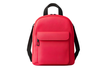 Modern Red Backpack with Shoulder Straps, Isolated, cut out transparent