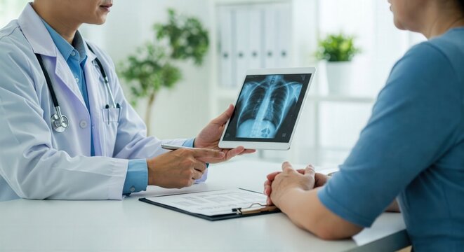 Doctor interpreting chest X-ray