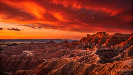 Dramatic desert landscape at sunset with rugged rock formations. Beautiful view of mountains with sunset view. Created with Ai