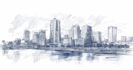 Fototapeta premium Sketch of Osaka skyline and Tokyo Tower.