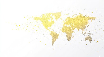 Obraz premium Global Connections. Abstract world map design with golden dots and subtle gradients. Visually represents global interconnectedness