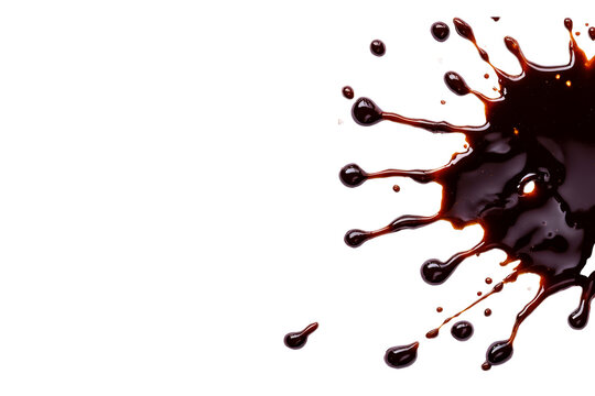 Dark viscous liquid splash, drops pattern on black, cut out transparent
