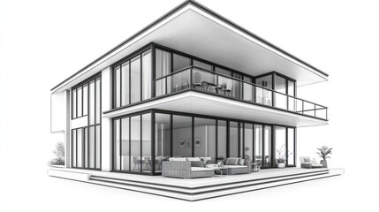 An architectural rendering of a modern multi story residential building