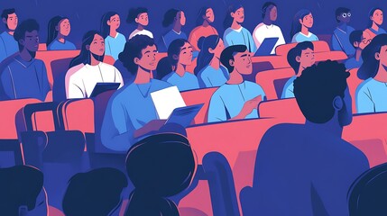 Diverse audience attentively listening.