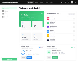 Online Courses Dashboard, E-Learning Panel, Virtual Classroom Interface, Education Management System, Digital Learning Hub, Course Tracking Platform, Student Progress & Training Program Monitor, 