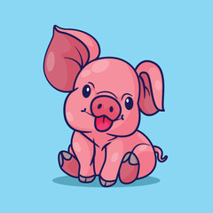 Kawai cute piglet icon vector