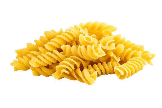Heap of uncooked rotini pasta, vibrant, healthy, textured, cut out transparent