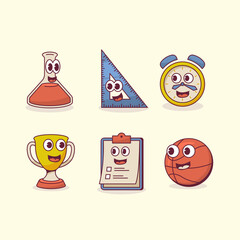 chemistry tube triangle clock trophy clipboard basket balll sport groovy character