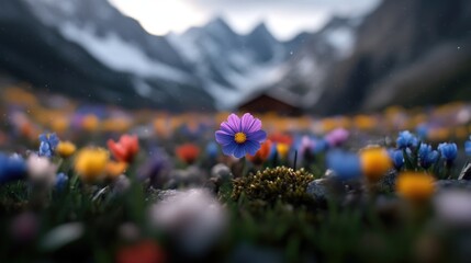 Colorful alpine wildflowers in a mountain meadow