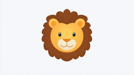 Obraz premium Cute cartoon lion head, stylized illustration of a lion's face, cheerful and friendly expression.