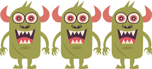 Halloween, Three Green Monsters © Cultural Sketchify 