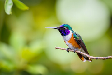 Fototapeta premium Violet-Crowned Hummingbird Perched Gracefully on a Tree Branch, Showcasing Its Brilliant Plumage and Delicate Beauty in a Serene Natural Setting