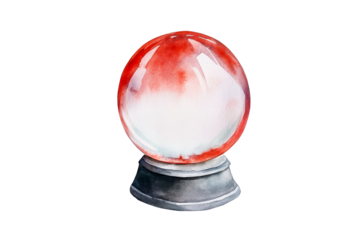 Red fortune teller ball on stand, watercolor illustration, cut out transparent
