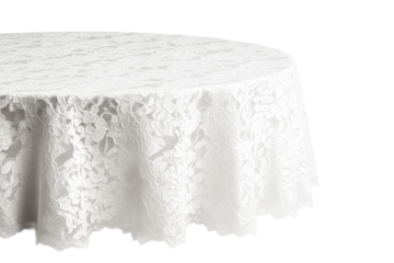 Elegant White Lace Tablecloth, Festive Decoration, Isolated Rendering, cut out transparent