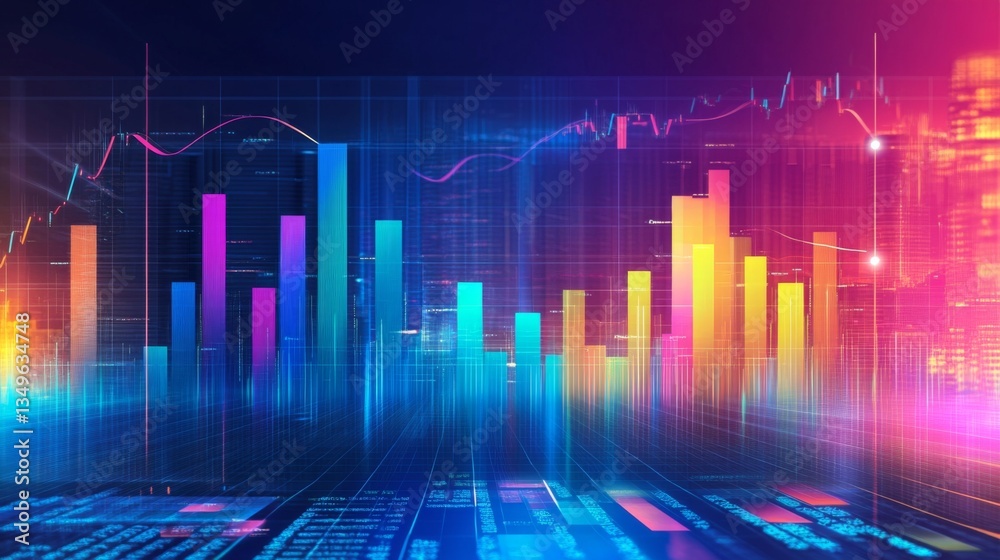 Poster A visually striking financial graph featuring a combination of bar and line charts, illustrating comprehensive business performance data in an engaging format.