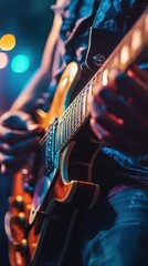 Naklejka premium Close-Up of Passionate Guitarist Performing on Stage at Concert