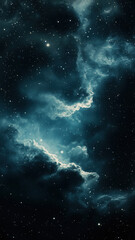 Fototapeta premium Mystical teal space clouds surrounding constellations in a dark stellar field.