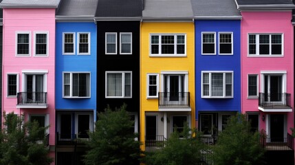 Colorful Row Houses with Balconies