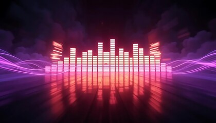 Colorful Sound Wave Visualization with Bright Bars and Vibrant Light Effects in Abstract Digital Design