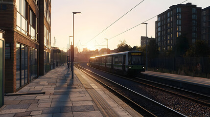 Obraz premium Urban Train Station At Sunset