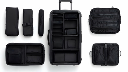 Variety Of Black Travel Luggage And Accessories