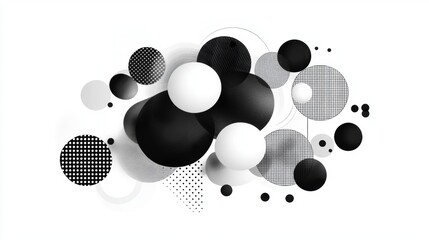 Abstract minimalist design with black and white circular patterns for modern art and decoration