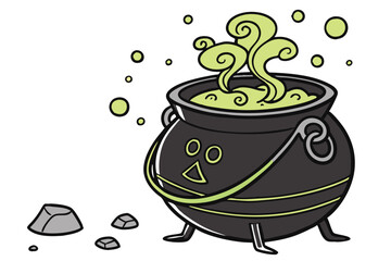 14 Magical cauldron, green glowing potion, swirling mist, black ceramic pot, ornate handles, bubbling liquid, eerie atmosphere, fantasy alchemy, vibrant neon green, dark contrasts, mysterious brew, hi