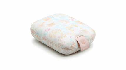 Pastel floral patterned portable charger, isolated on white background, for convenient travel and mobile device charging