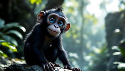 Obraz premium Adorable Baby Chimpanzee in Lush Jungle Setting