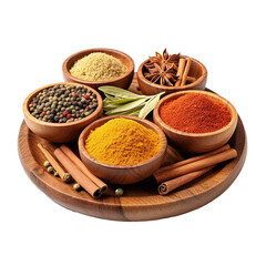 Assortment of Aromatic Spices and Herbs on Wooden Tray