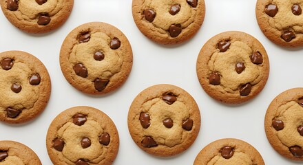 chocolate chip cookies on white background