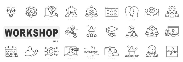 Set of workshop related line icons. Editable stroke. Set 2