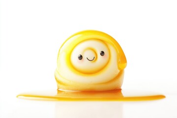 Fototapeta premium A cute, smiling mochi dessert drizzled with honey, looking like a cartoon character.