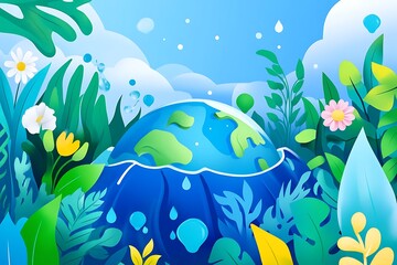 Saving Water and World Environmental Protection Concept Illustration