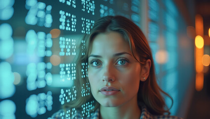 Portrait of a woman's face on a background of numbers