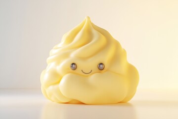 A cute, smiling, yellow blob of whipped cream or meringue.