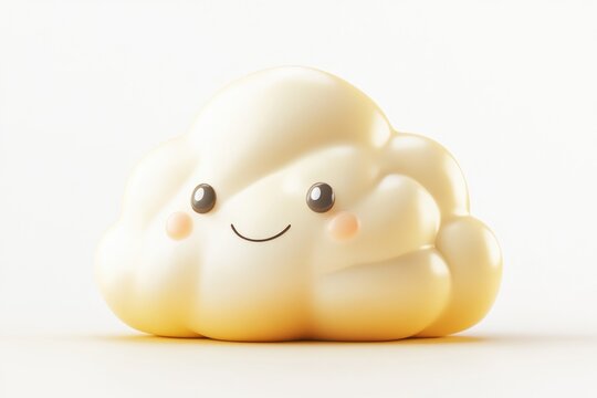 A cute, smiling, yellow cloud character, 3D rendered.