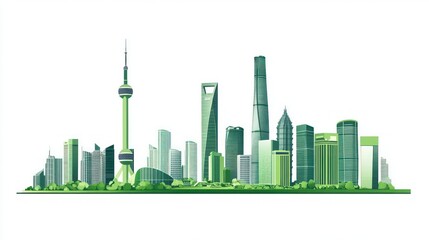 Fototapeta premium Shanghai Skyline, Eco-Friendly Cityscape Illustration, for Business Presentation