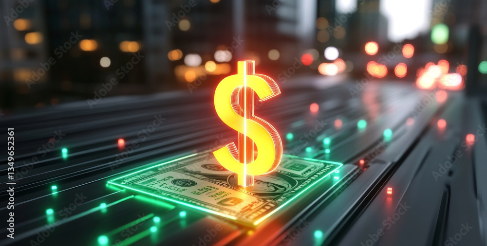 Poster the visual emphasizes the importance of financial growth and stability. it showcases a glowing dolla