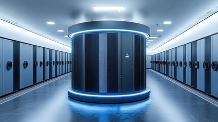 Modern server cluster in a futuristic data center